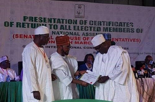 INEC urges electoral reforms, presents certificates to lawmakers
